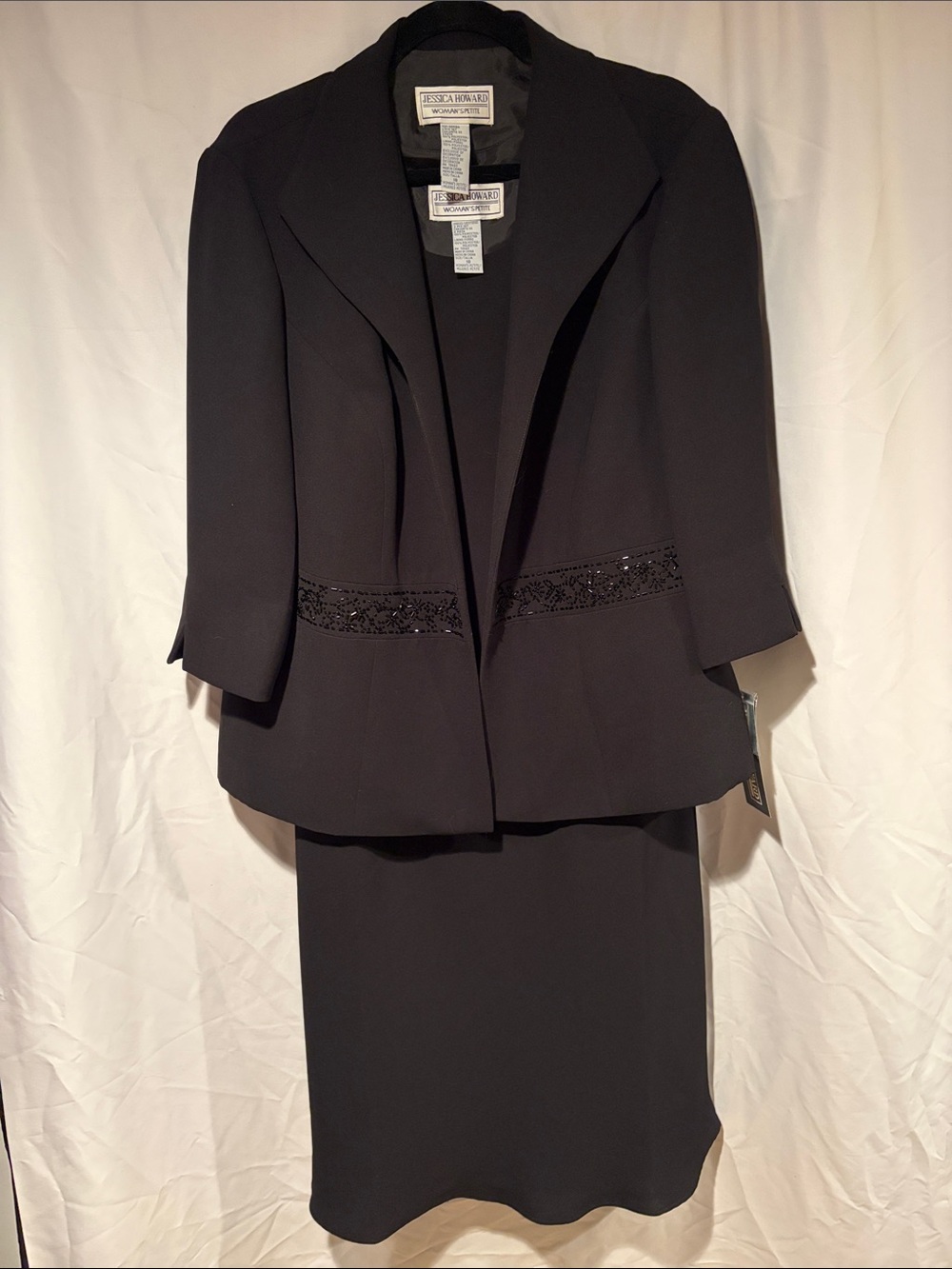 Jessica Howard Black Two-Piece Beaded Waist Skirt Set